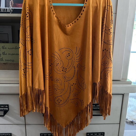 Orange Fringe Women's Poncho - Picture 1 of 9